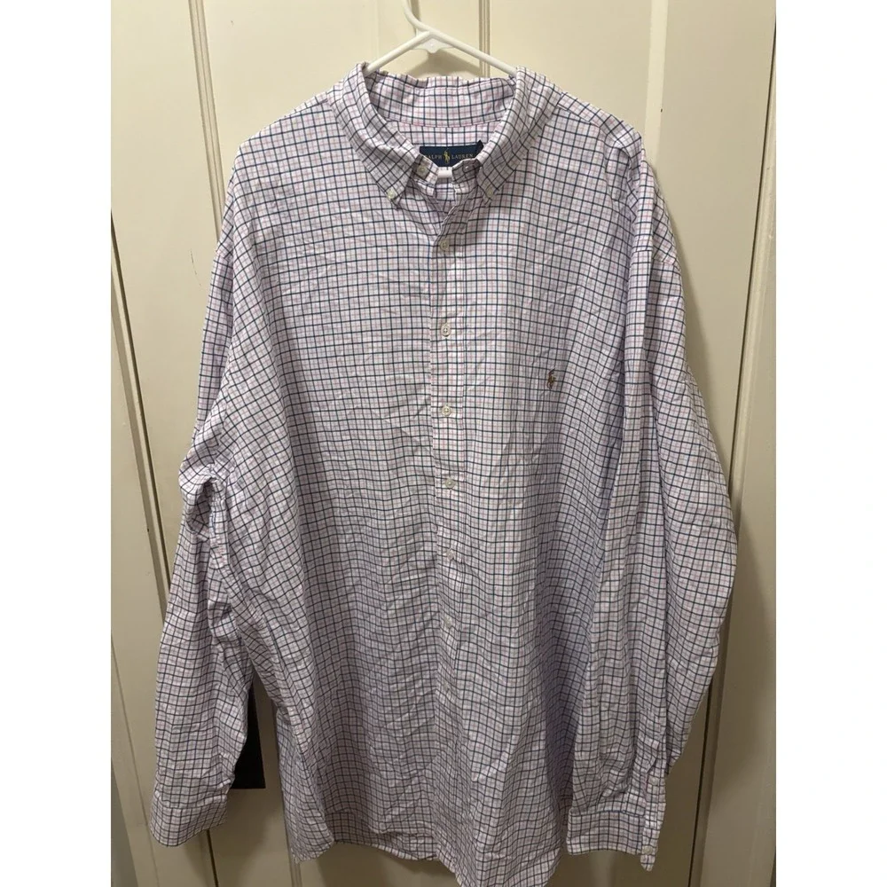 Polo‎ Ralph Lauren Button Dress Shirt -3XLT TALL Blue White pink With Pony